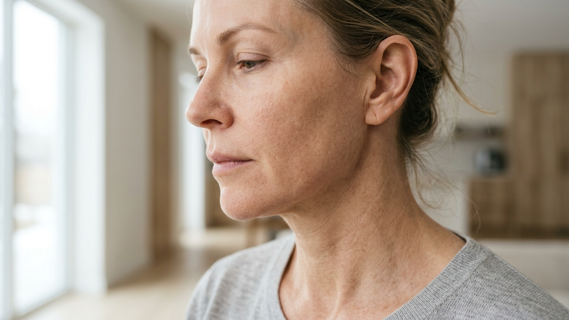 A patient practicing careful skincare during their deep plane facelift recovery at home.